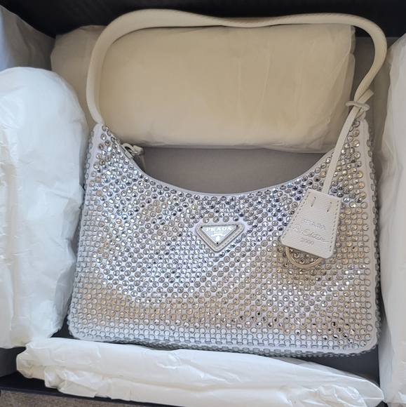 🦋NWT🦋 Prada Satin Crystal Mini Re-Edition Bag - Picture 3 of 13